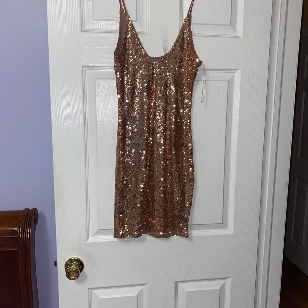 Sequin rose gold mini dress